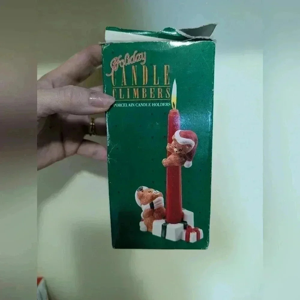 Vintage Christmas candle climber teddy bear set